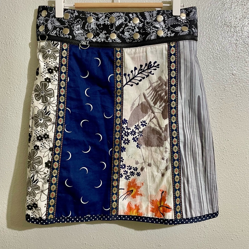 Boho Reversible Patchwork Floral Snap Waist Skirt One Size Zand Amsterdam Folky